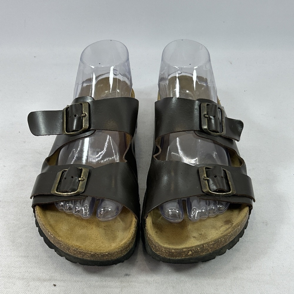 Plakton Beta Leather Sandals Women's Size 40EU 9.5US Brown Cork Footbed Buckled - Picture 6 of 13